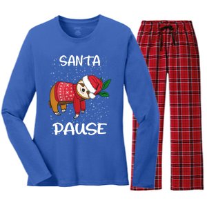 Sloth Merry Christmas Santa Sloth Slothmas Santa Pause Gift Women's Long Sleeve Flannel Pajama Set 