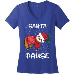 Sloth Merry Christmas Santa Sloth Slothmas Santa Pause Gift Women's V-Neck T-Shirt