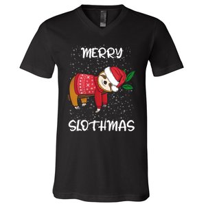 Sloth Merry Christmas Sweater Santa Sloth Merry Slothmas V-Neck T-Shirt