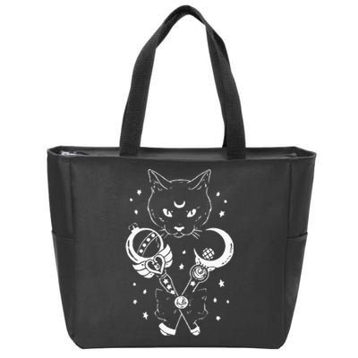 Sailor Meow Cute Moon Cat Space Magic Gothic Halloween Zip Tote Bag