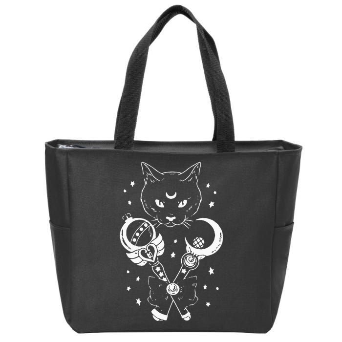 Sailor Meow Cute Moon Cat Space Magic Gothic Halloween Zip Tote Bag