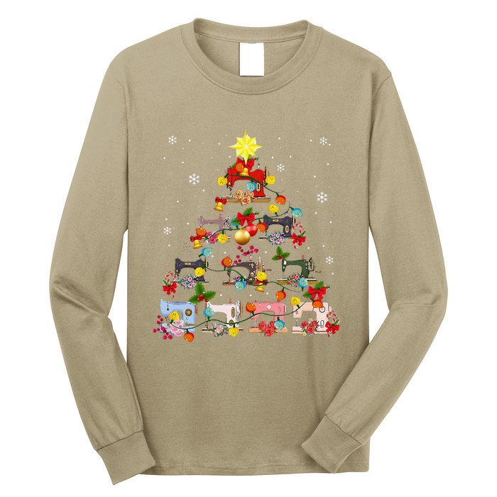 Sewing Machines Christmas Tree Quilt Sewing Lovers Xmas Long Sleeve Shirt