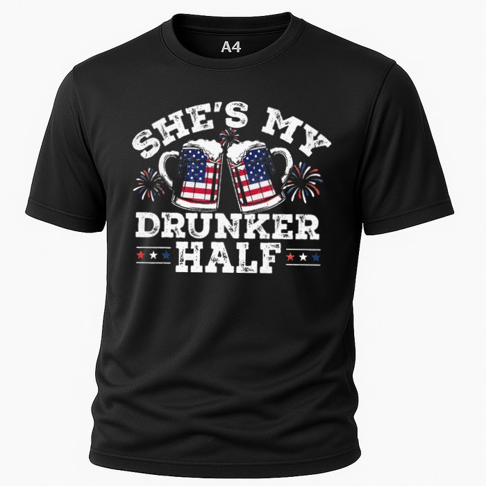 She's My Drunker Half Funny Beer Couple Matching 4th Of July Cooling Performance Crew T-Shirt