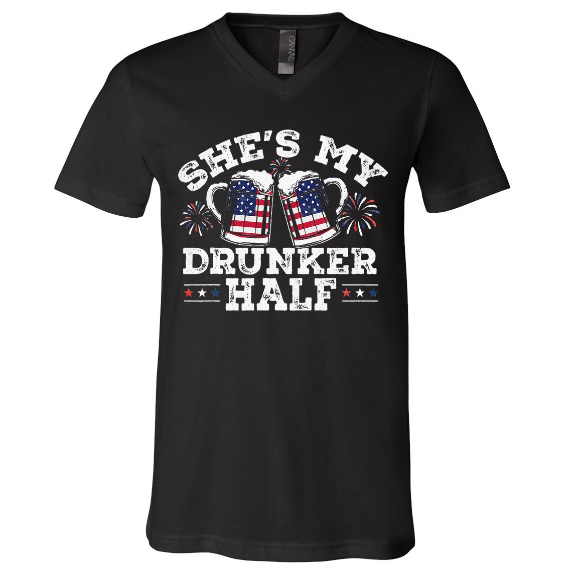 She's My Drunker Half Funny Beer Couple Matching 4th Of July V-Neck T-Shirt