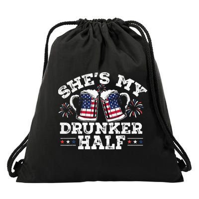She's My Drunker Half Funny Beer Couple Matching 4th Of July Drawstring Bag