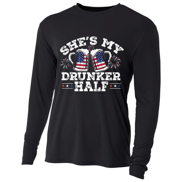 She's My Drunker Half Funny Beer Couple Matching 4th Of July Cooling Performance Long Sleeve Crew
