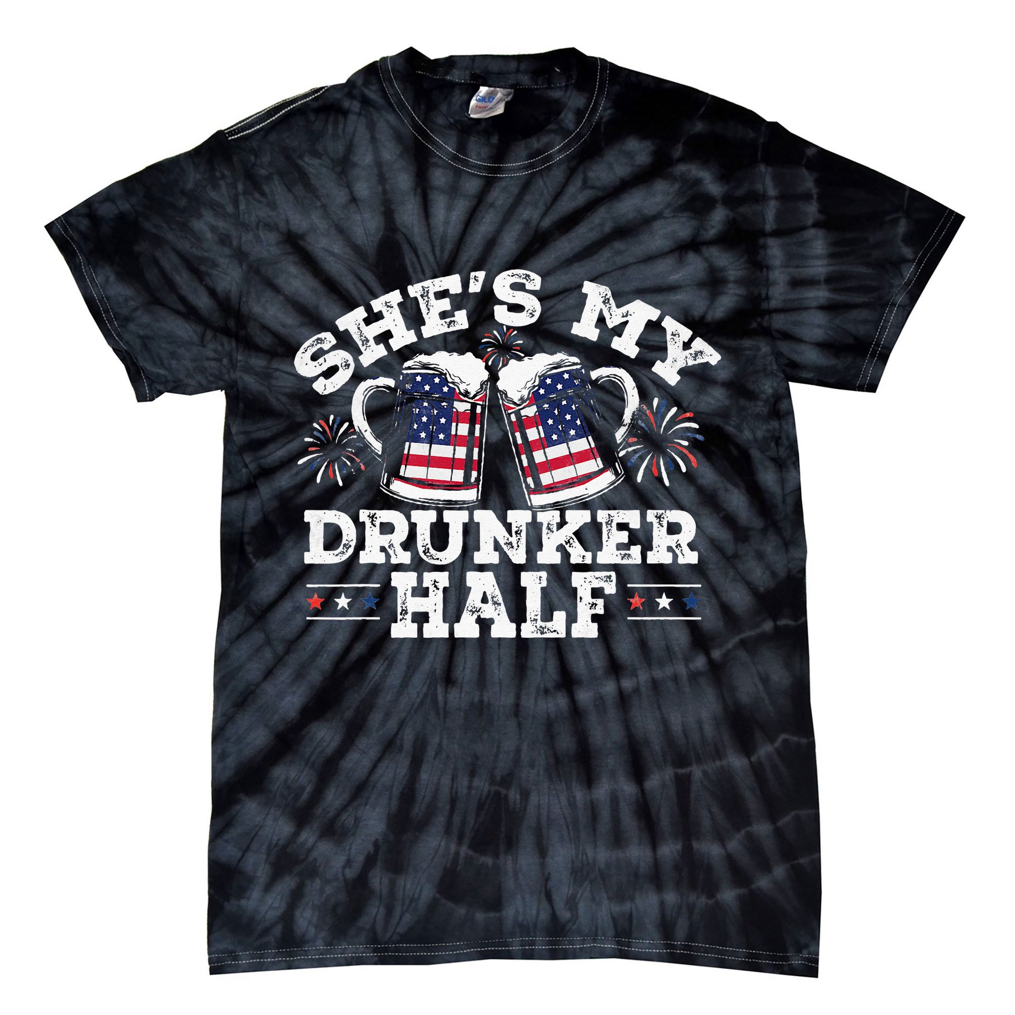 She's My Drunker Half Funny Beer Couple Matching 4th Of July Tie-Dye T-Shirt