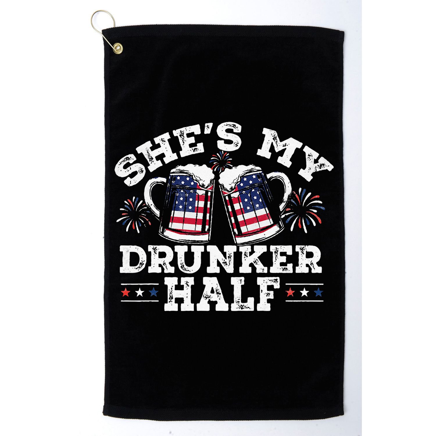 She's My Drunker Half Funny Beer Couple Matching 4th Of July Golf Towel