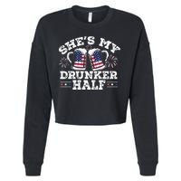 She's My Drunker Half Funny Beer Couple Matching 4th Of July Cropped Pullover Crew