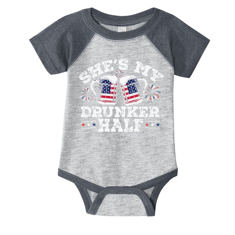 She's My Drunker Half Funny Beer Couple Matching 4th Of July Infant Baby Jersey Bodysuit