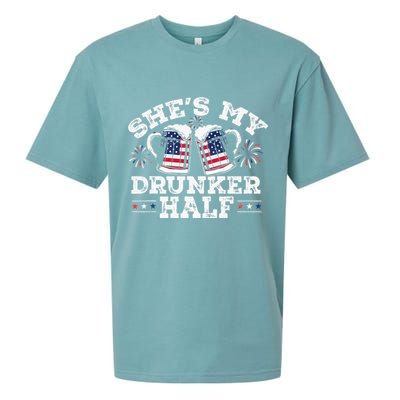 She's My Drunker Half Funny Beer Couple Matching 4th Of July Sueded Cloud Jersey T-Shirt