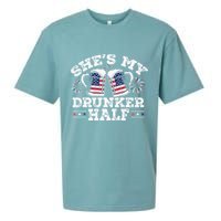 She's My Drunker Half Funny Beer Couple Matching 4th Of July Sueded Cloud Jersey T-Shirt
