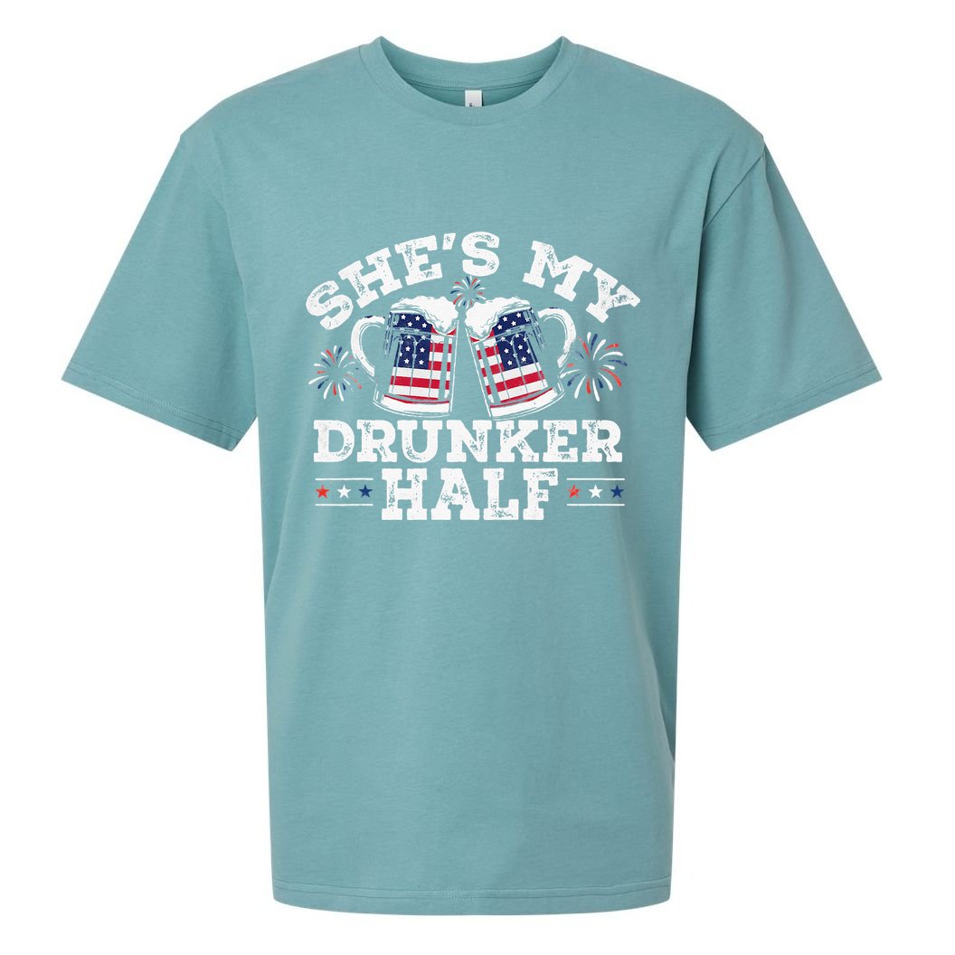 She's My Drunker Half Funny Beer Couple Matching 4th Of July Sueded Cloud Jersey T-Shirt