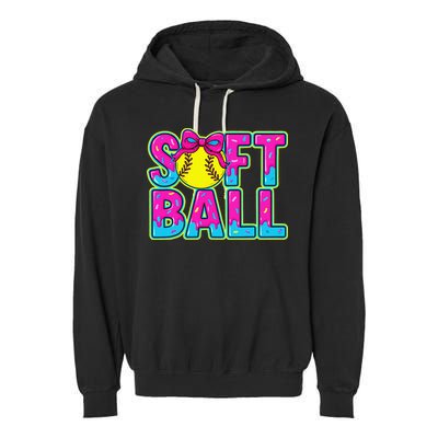 Softball Mama Drip Ice Cream Baseball Drip Game Day Garment-Dyed Fleece Hoodie