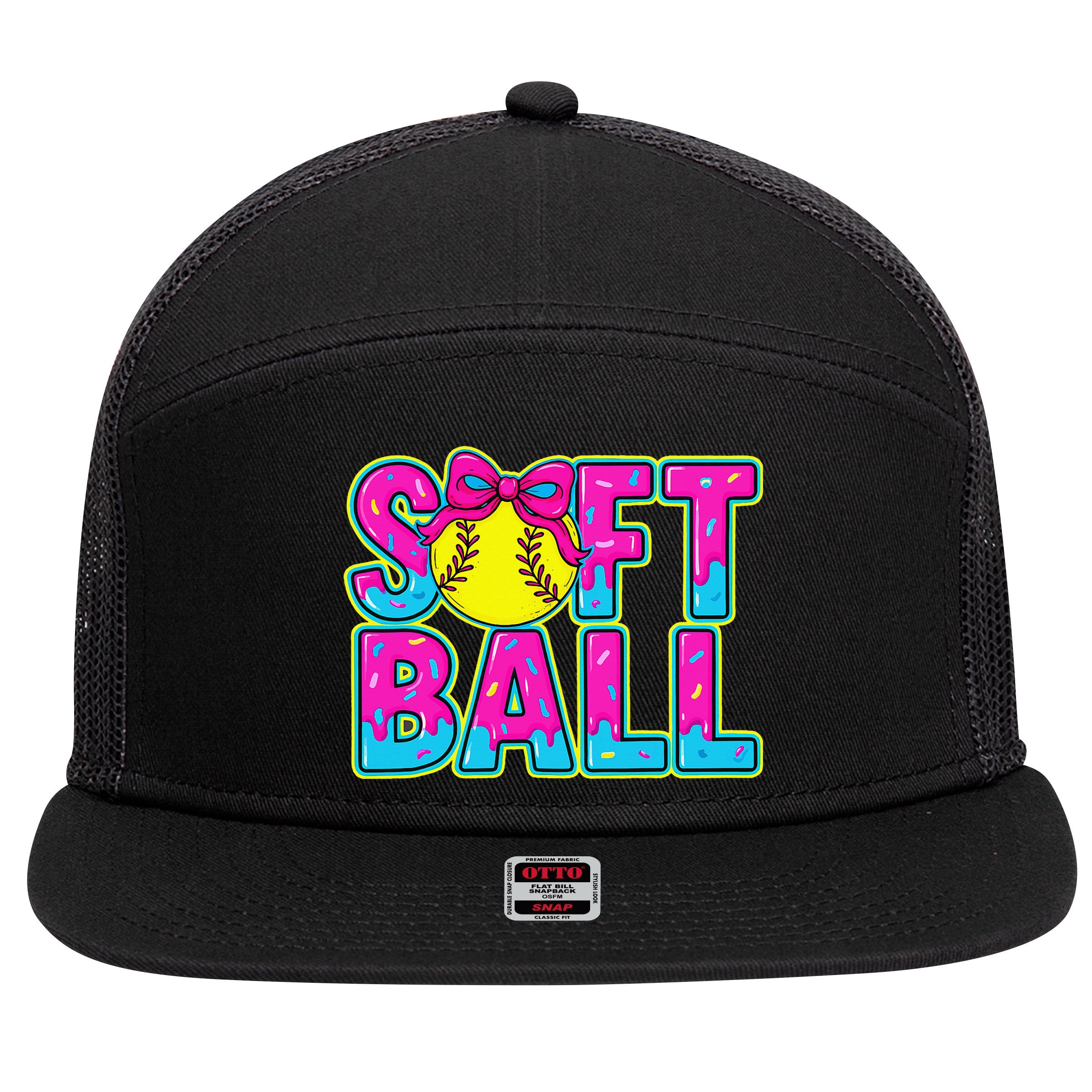 Softball Mama Drip Ice Cream Baseball Drip Game Day 7 Panel Mesh Trucker Snapback Hat