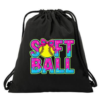 Softball Mama Drip Ice Cream Baseball Drip Game Day Drawstring Bag
