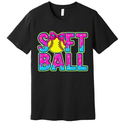 Softball Mama Drip Ice Cream Baseball Drip Game Day Premium T-Shirt