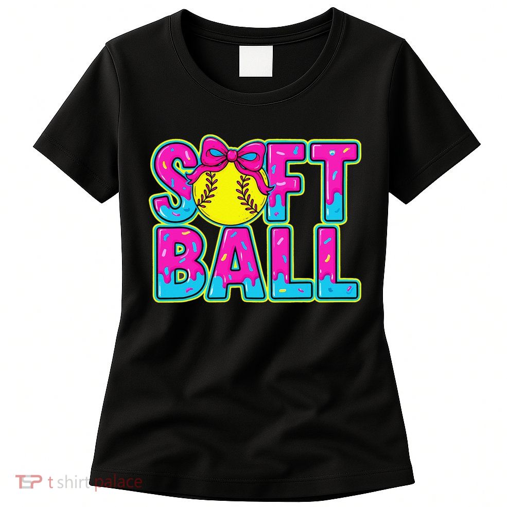 Softball Mama Drip Ice Cream Baseball Drip Game Day Womens T-Shirt