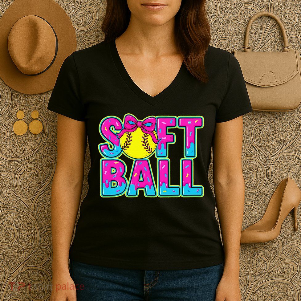 Softball Mama Drip Ice Cream Baseball Drip Game Day Women's V-Neck T-Shirt