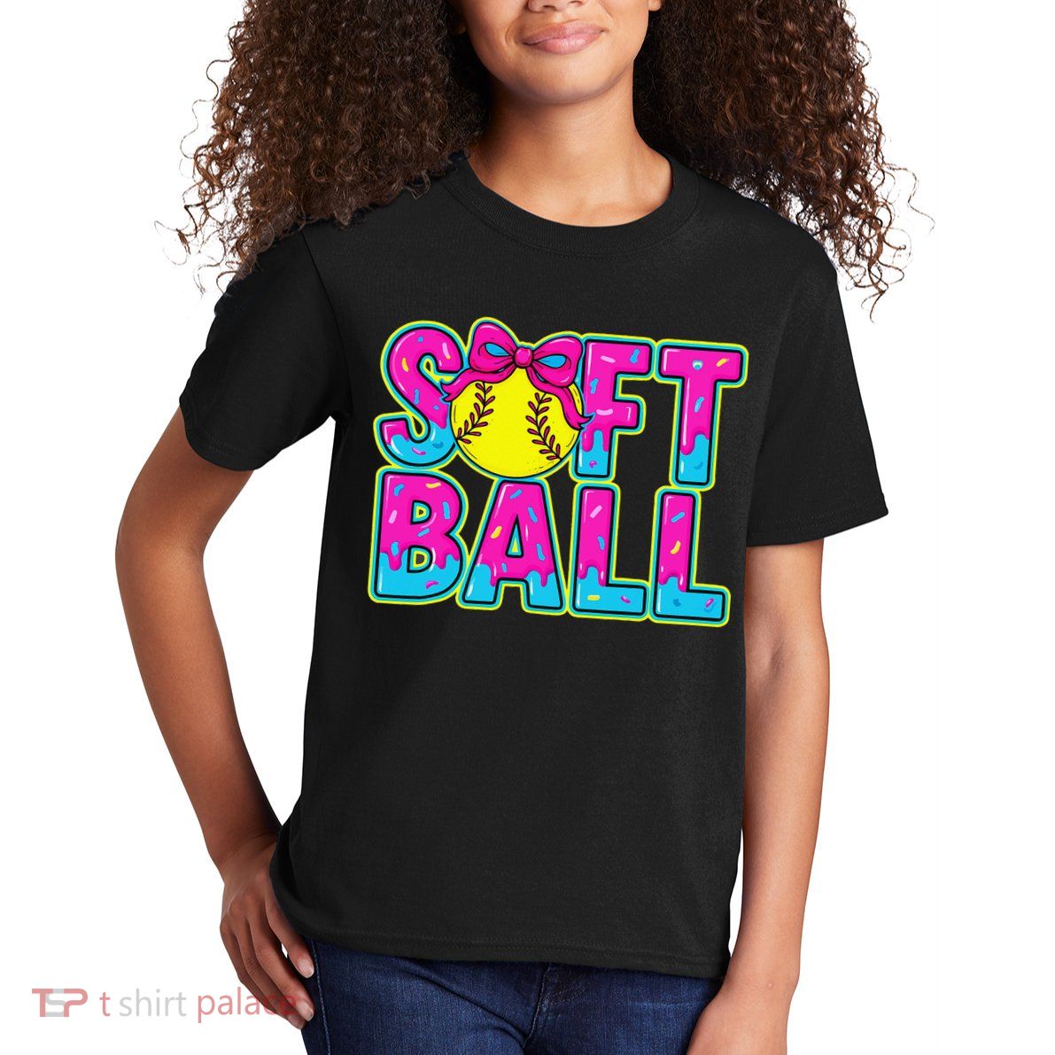 Softball Mama Drip Ice Cream Baseball Drip Game Day Kids T-Shirt