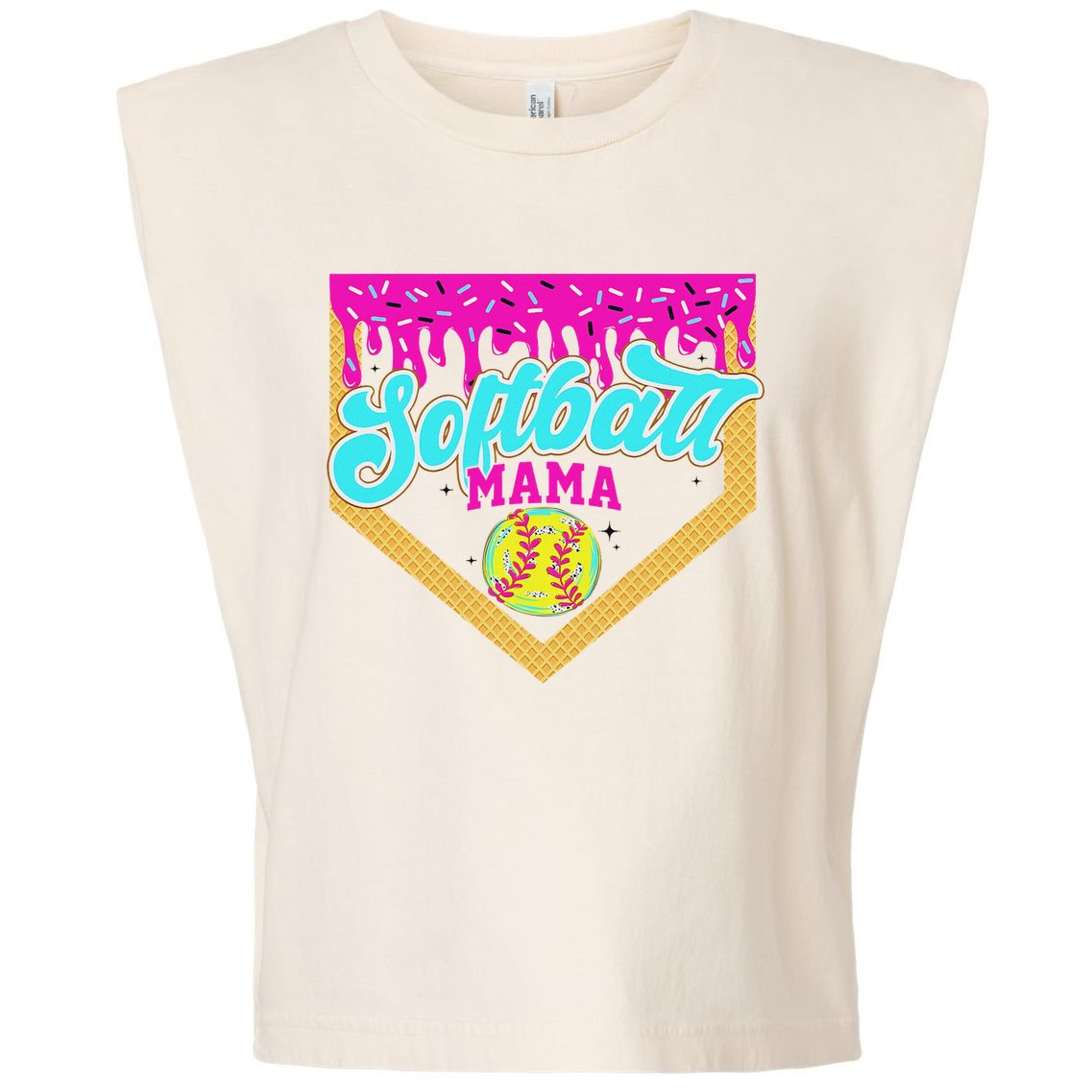 Softball Mama Drip Ice Cream Dripping Game Day Softball Mom Garment-Dyed Women's Muscle Tee