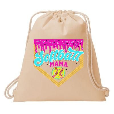 Softball Mama Drip Ice Cream Dripping Game Day Softball Mom Drawstring Bag