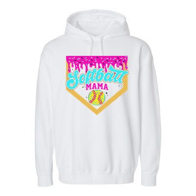 Softball Mama Drip Ice Cream Dripping Game Day Softball Mom Garment-Dyed Fleece Hoodie