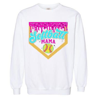 Softball Mama Drip Ice Cream Dripping Game Day Softball Mom Garment-Dyed Sweatshirt