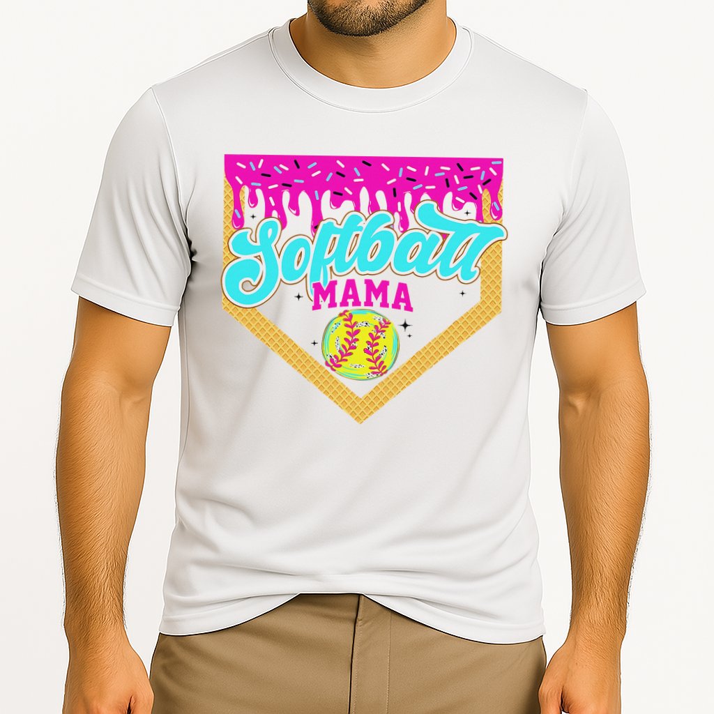 Softball Mama Drip Ice Cream Dripping Game Day Softball Mom Cooling Performance Crew T-Shirt