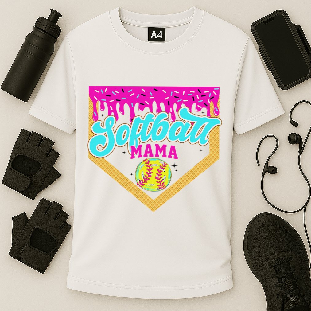 Softball Mama Drip Ice Cream Dripping Game Day Softball Mom Cooling Performance Crew T-Shirt