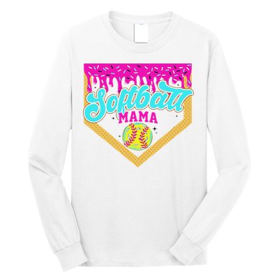 Softball Mama Drip Ice Cream Dripping Game Day Softball Mom Long Sleeve Shirt
