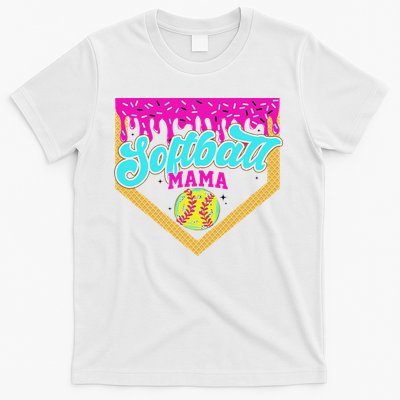 Softball Mama Drip Ice Cream Dripping Game Day Softball Mom T-Shirt