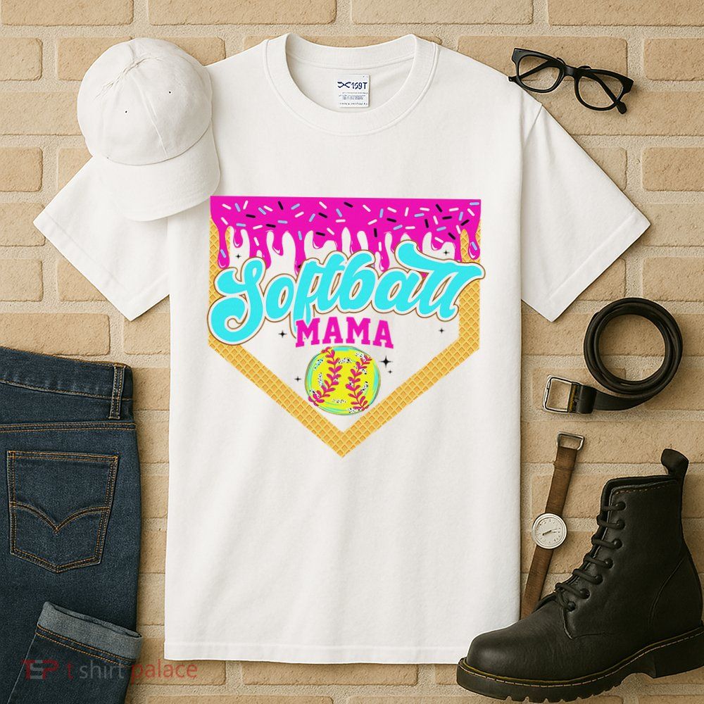 Softball Mama Drip Ice Cream Dripping Game Day Softball Mom Tall T-Shirt