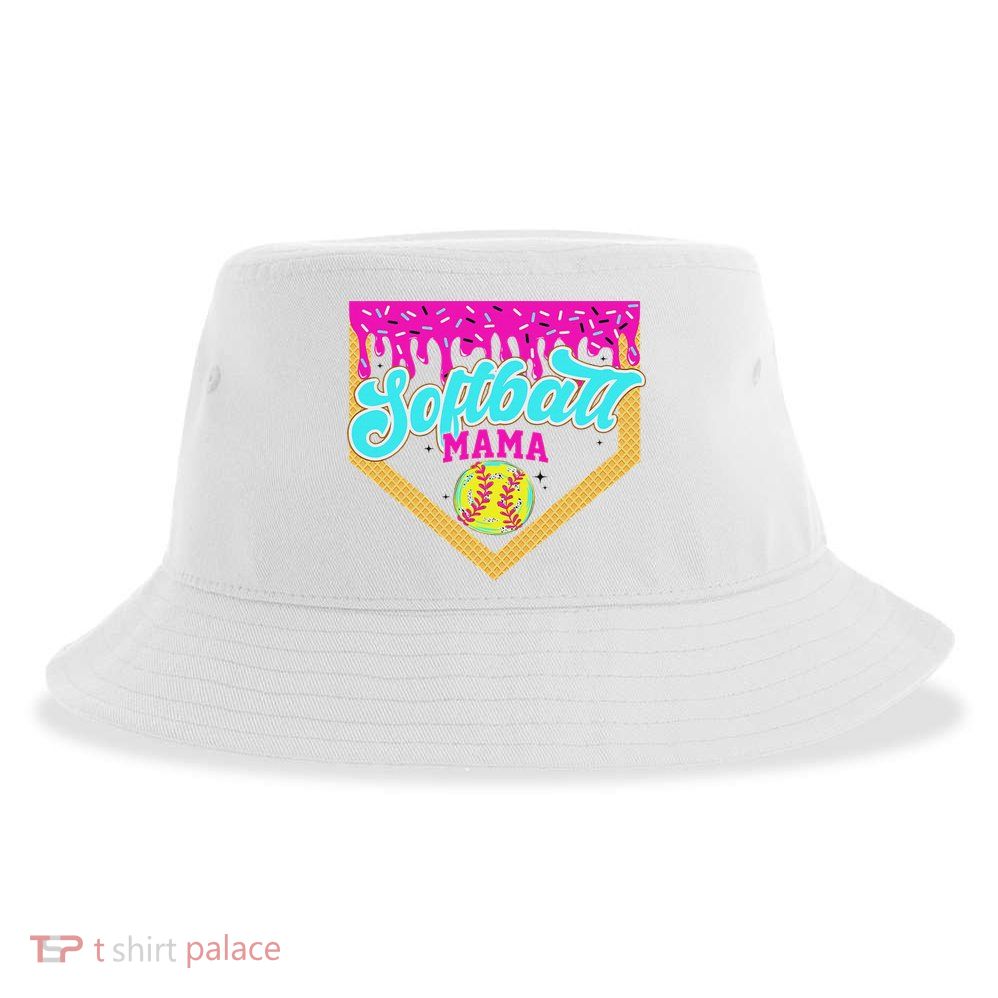 Softball Mama Drip Ice Cream Dripping Game Day Softball Mom Sustainable Bucket Hat