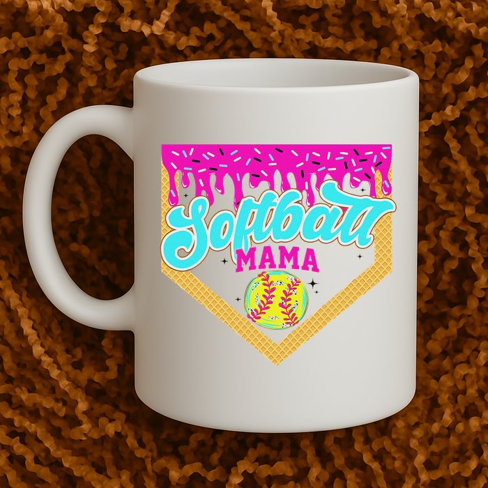 Softball Mama Drip Ice Cream Dripping Game Day Softball Mom Mug