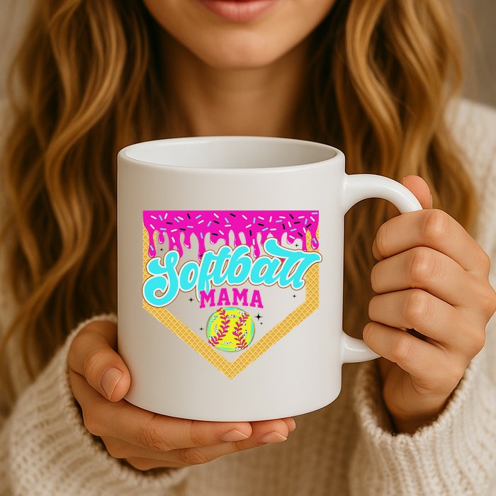 Softball Mama Drip Ice Cream Dripping Game Day Softball Mom Mug