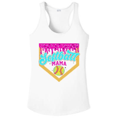 Softball Mama Drip Ice Cream Dripping Game Day Softball Mom Ladies PosiCharge Competitor Racerback Tank