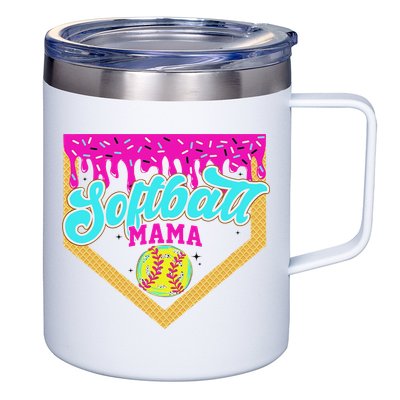 Softball Mama Drip Ice Cream Dripping Game Day Softball Mom 12oz Stainless Steel Coffee Mug