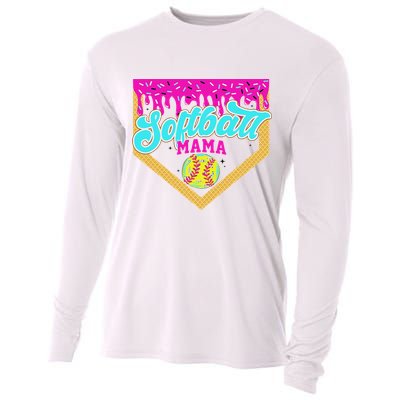 Softball Mama Drip Ice Cream Dripping Game Day Softball Mom Cooling Performance Long Sleeve Crew