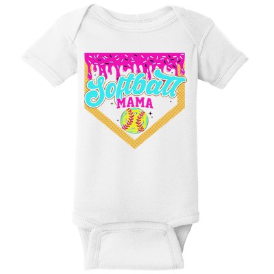 Softball Mama Drip Ice Cream Dripping Game Day Softball Mom Baby Bodysuit