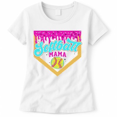 Softball Mama Drip Ice Cream Dripping Game Day Softball Mom Womens T-Shirt