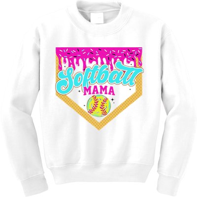 Softball Mama Drip Ice Cream Dripping Game Day Softball Mom Kids Sweatshirt