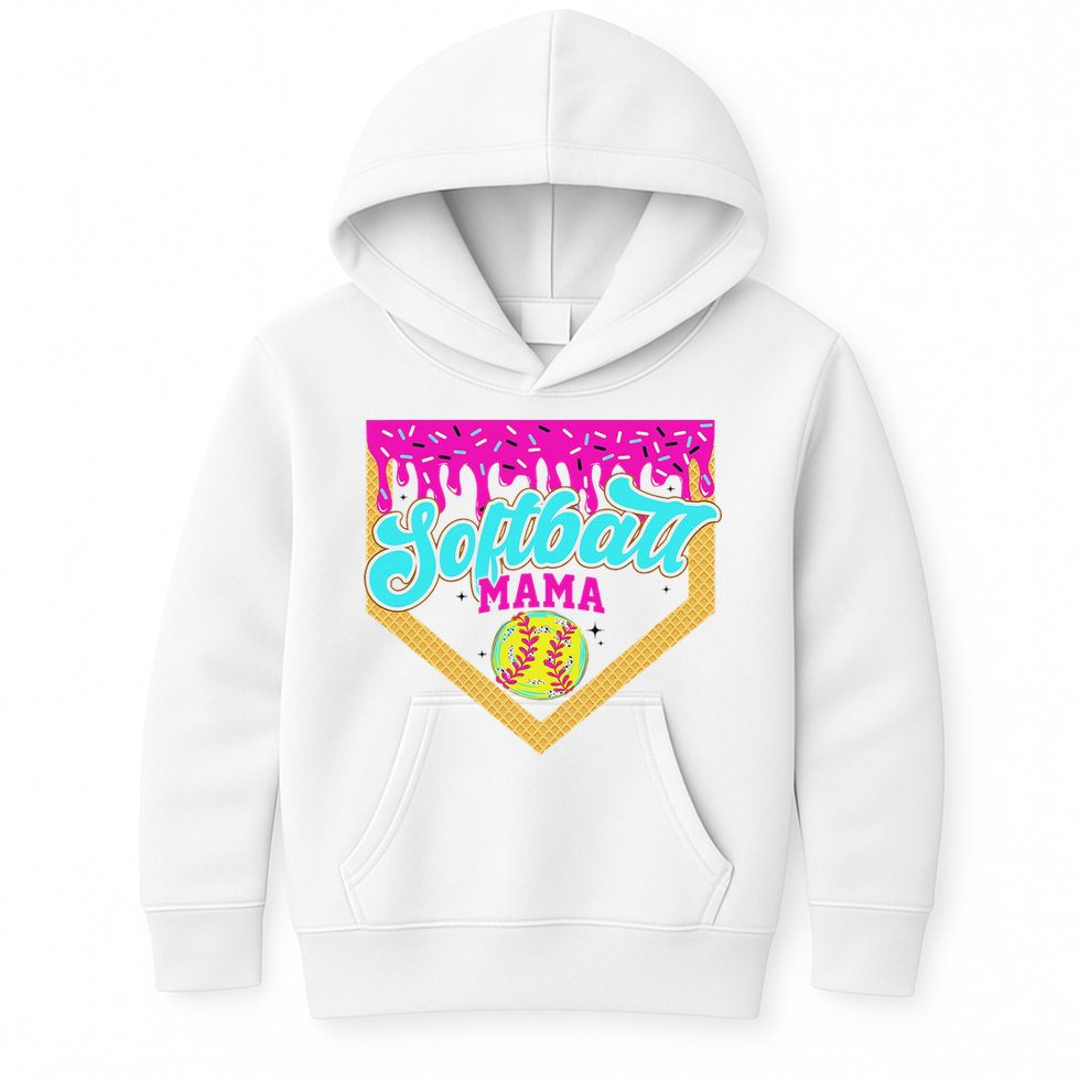 Softball Mama Drip Ice Cream Dripping Game Day Softball Mom Kids Hoodie