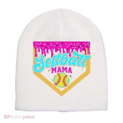 Softball Mama Drip Ice Cream Dripping Game Day Softball Mom Short Acrylic Beanie