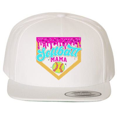 Softball Mama Drip Ice Cream Dripping Game Day Softball Mom Wool Snapback Cap