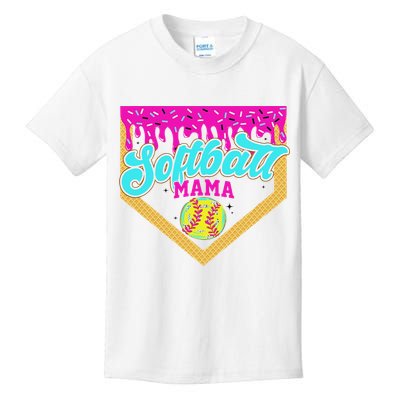 Softball Mama Drip Ice Cream Dripping Game Day Softball Mom Kids T-Shirt