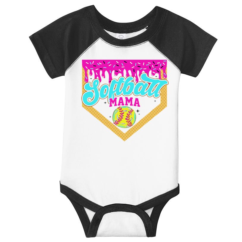 Softball Mama Drip Ice Cream Dripping Game Day Softball Mom Infant Baby Jersey Bodysuit