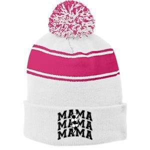 soccer Mama Distressed Lightning Bolt Mom Stripe Pom Pom Beanie