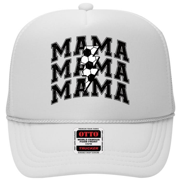 soccer Mama Distressed Lightning Bolt Mom High Crown Mesh Back Trucker Hat