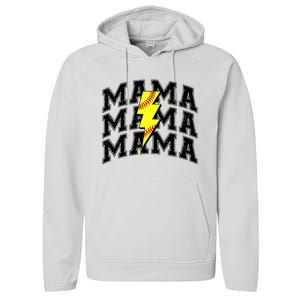 Softball Mama Distressed Lightning Bolt Mom Performance Fleece Hoodie